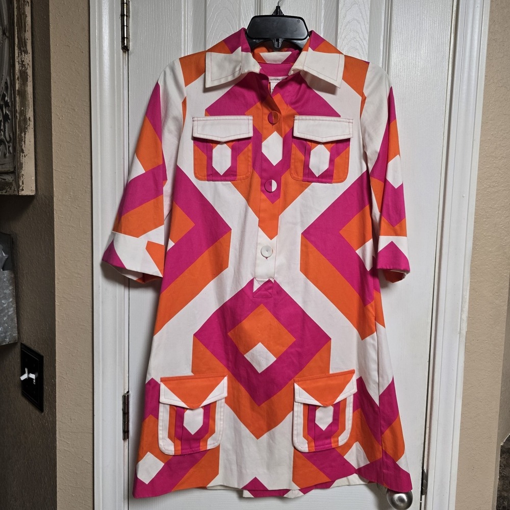 Diane von Furstenberg Retro Mod Go-Go 60s Style Shirt Dress Womens 0 Geometric